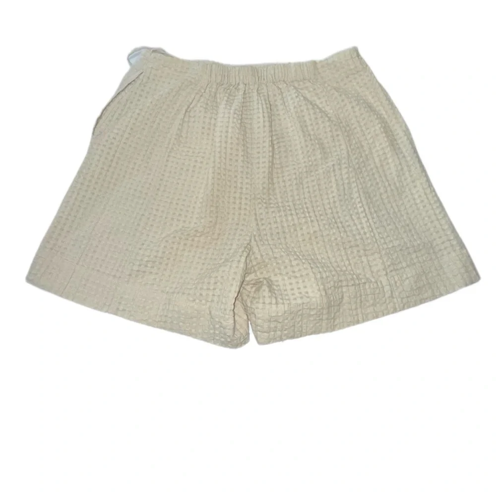 Free People free-est Pucker Check Wrap Shorts Oatmeal 100% Cotton Size L - Picture 6 of 14